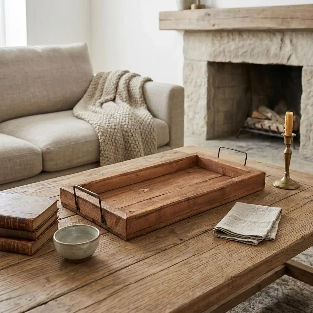 21" Natural Solid Wood Handmade Serving Tray With Handles - Homeroots - Flyclothing LLC