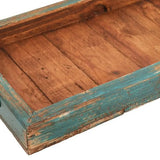21" Natural And Turquoise Solid Wood Handmade Serving Tray With Handles - Homeroots - Flyclothing LLC