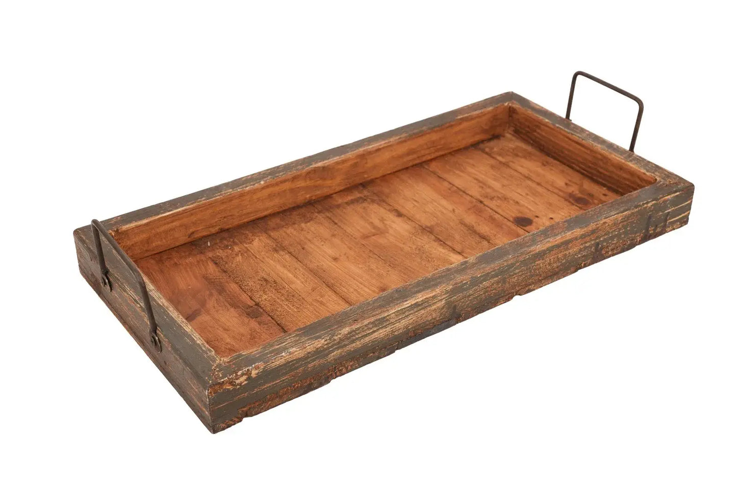 21" Gray And Natural Solid Wood Handmade Serving Tray With Handles - Homeroots - Flyclothing LLC