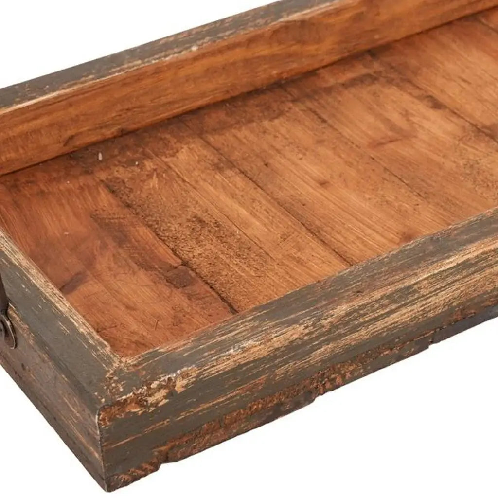 21" Gray And Natural Solid Wood Handmade Serving Tray With Handles - Homeroots - Flyclothing LLC