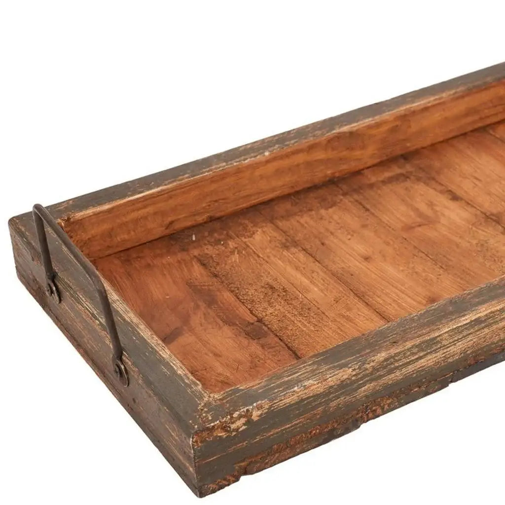21" Gray And Natural Solid Wood Handmade Serving Tray With Handles - Homeroots - Flyclothing LLC
