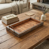 21" Gray And Natural Solid Wood Handmade Serving Tray With Handles - Homeroots - Flyclothing LLC