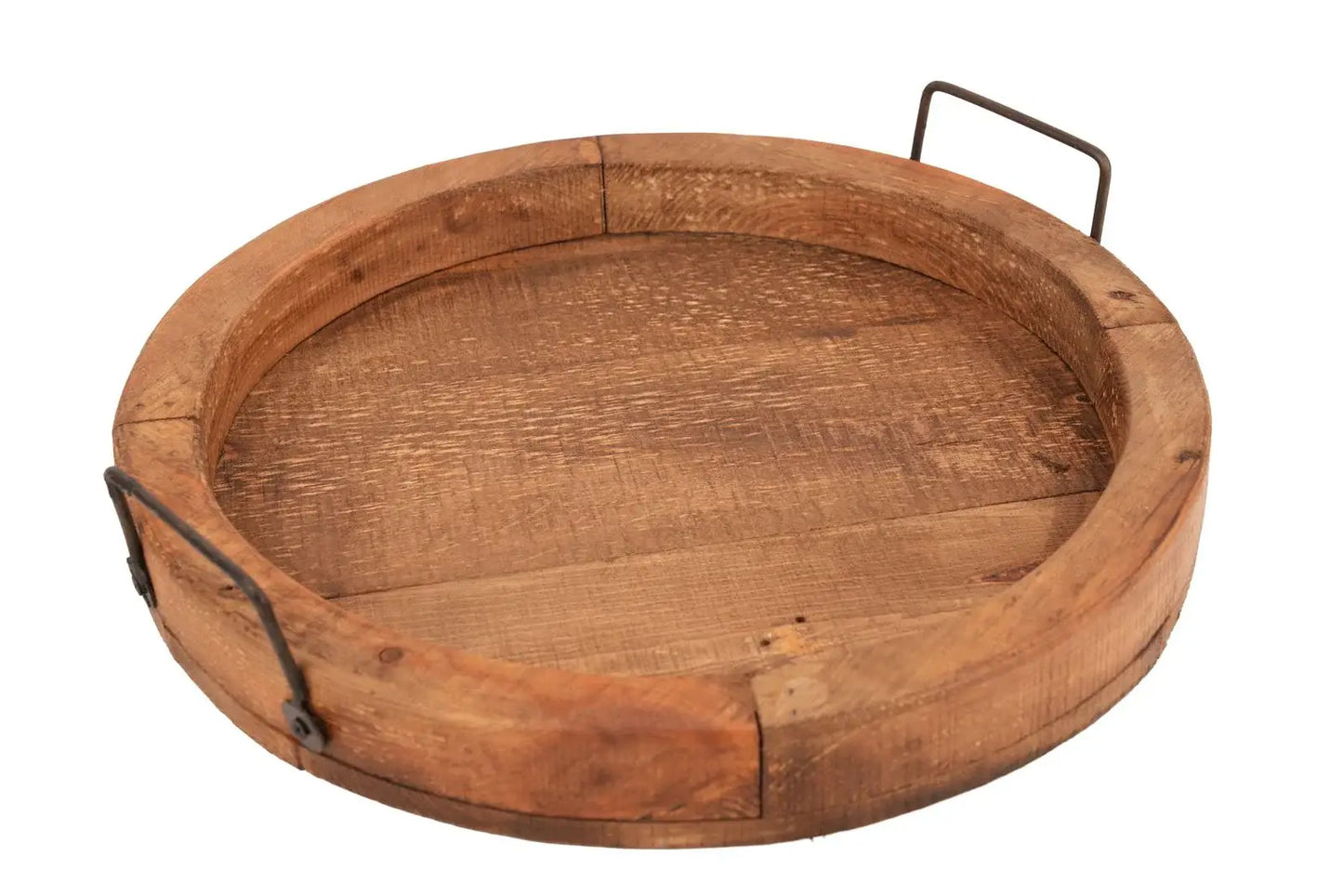 15" Natural Solid Wood Handmade Round Serving Tray With Handles - Homeroots - Flyclothing LLC