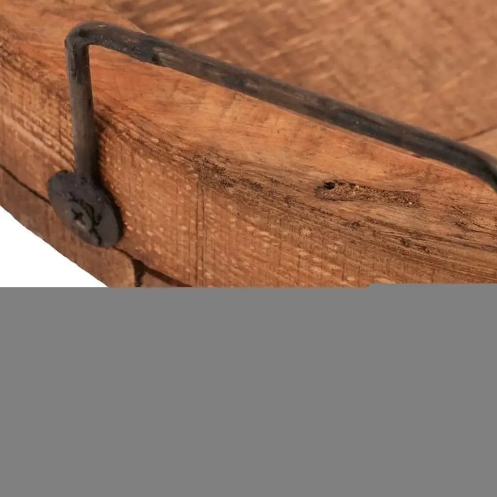 15" Natural Solid Wood Handmade Round Serving Tray With Handles - Homeroots - Flyclothing LLC