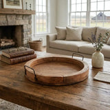 15" Natural Solid Wood Handmade Round Serving Tray With Handles - Homeroots - Flyclothing LLC