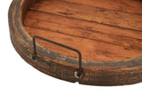 15" Gray And Natural Solid Wood Handmade Round Serving Tray With Handles - Homeroots - Flyclothing LLC