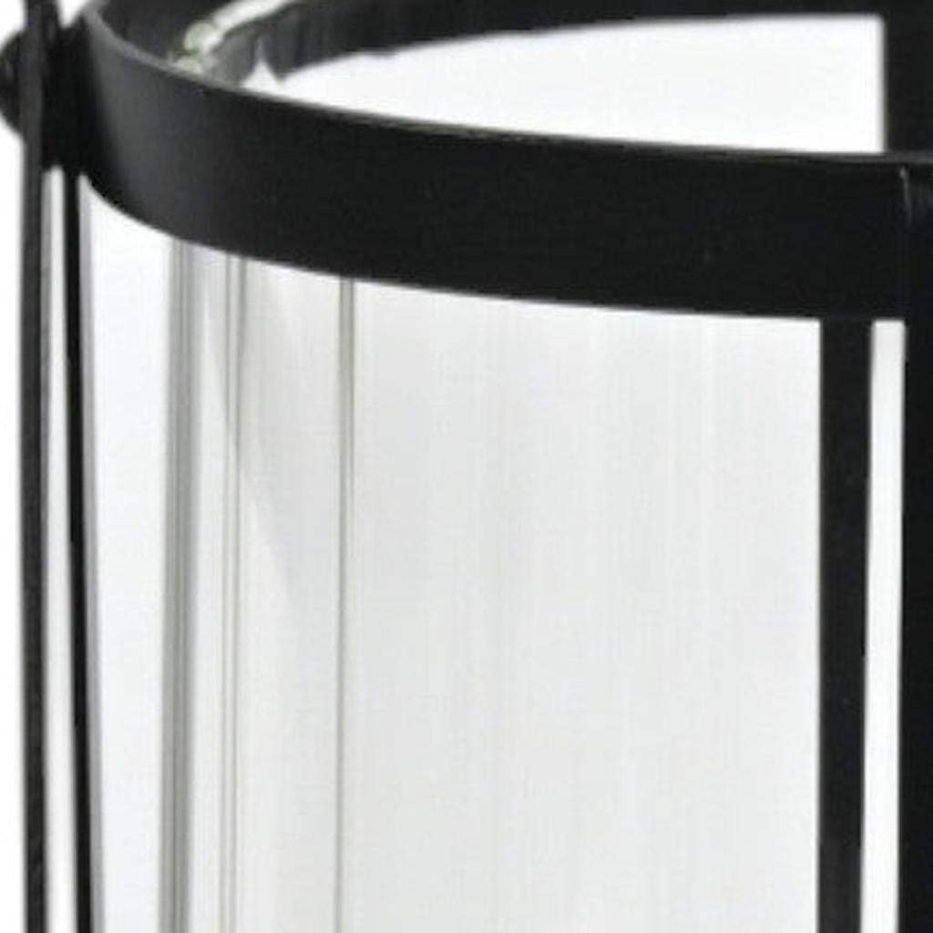 9" Clear And Black Glass And Metal Tabletop Lantern Candle Holder - HomeRoots - Flyclothing LLC