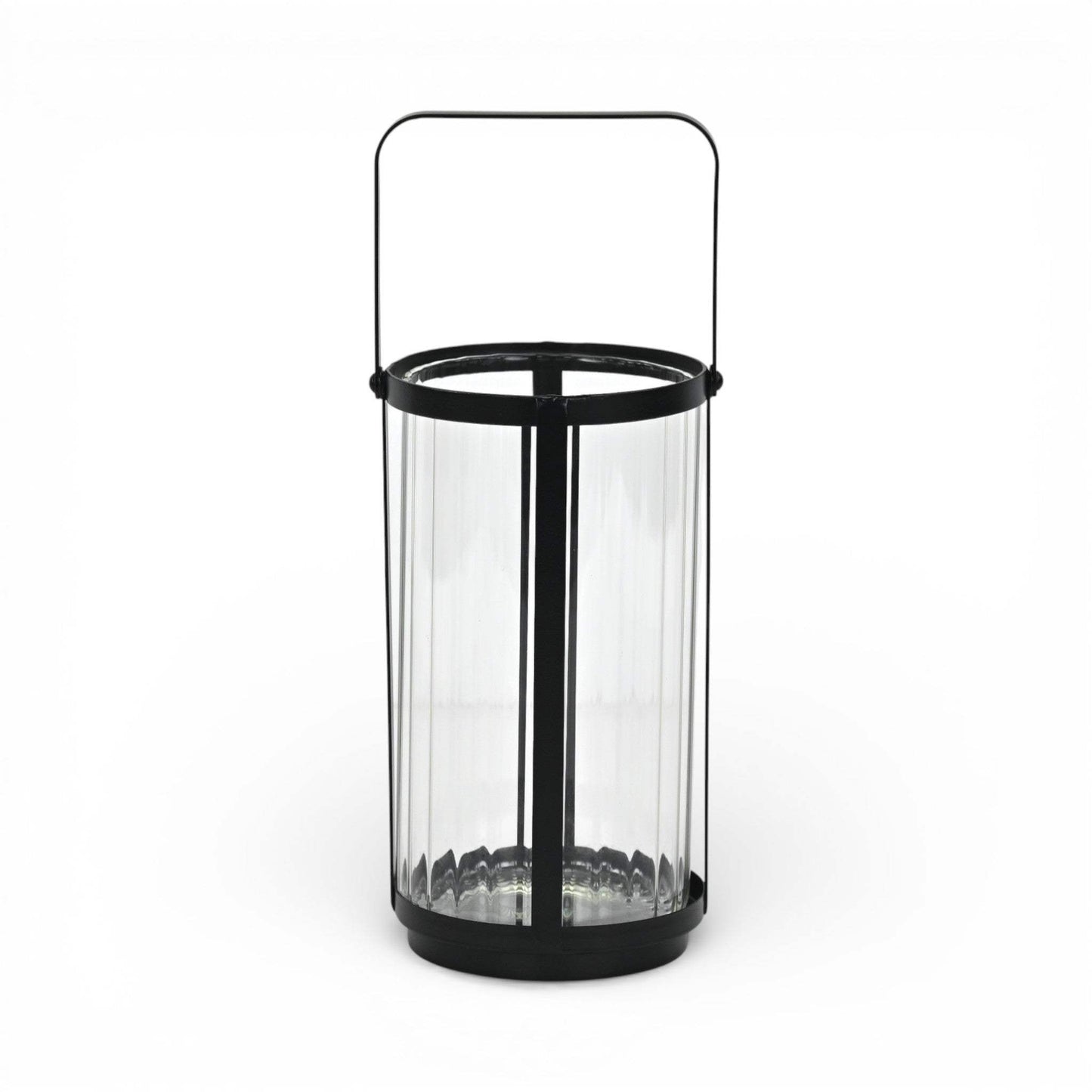 9" Clear And Black Glass And Metal Tabletop Lantern Candle Holder - HomeRoots - Flyclothing LLC