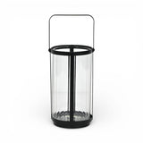 9" Clear And Black Glass And Metal Tabletop Lantern Candle Holder - HomeRoots - Flyclothing LLC