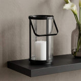 9" Clear And Black Glass And Metal Tabletop Lantern Candle Holder - HomeRoots - Flyclothing LLC