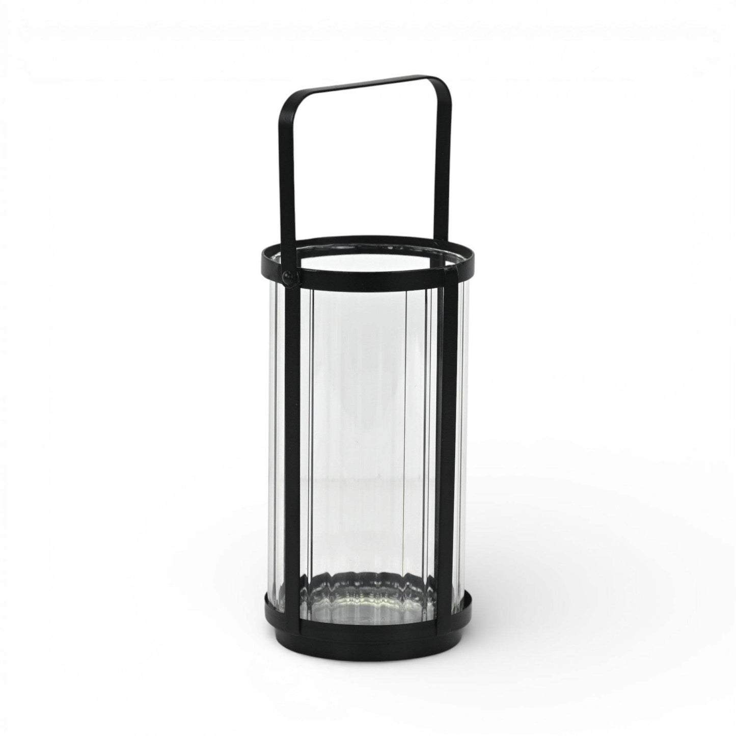 9" Clear And Black Glass And Metal Tabletop Lantern Candle Holder - HomeRoots - Flyclothing LLC