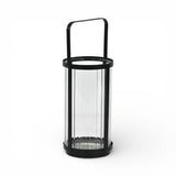 9" Clear And Black Glass And Metal Tabletop Lantern Candle Holder - HomeRoots - Flyclothing LLC