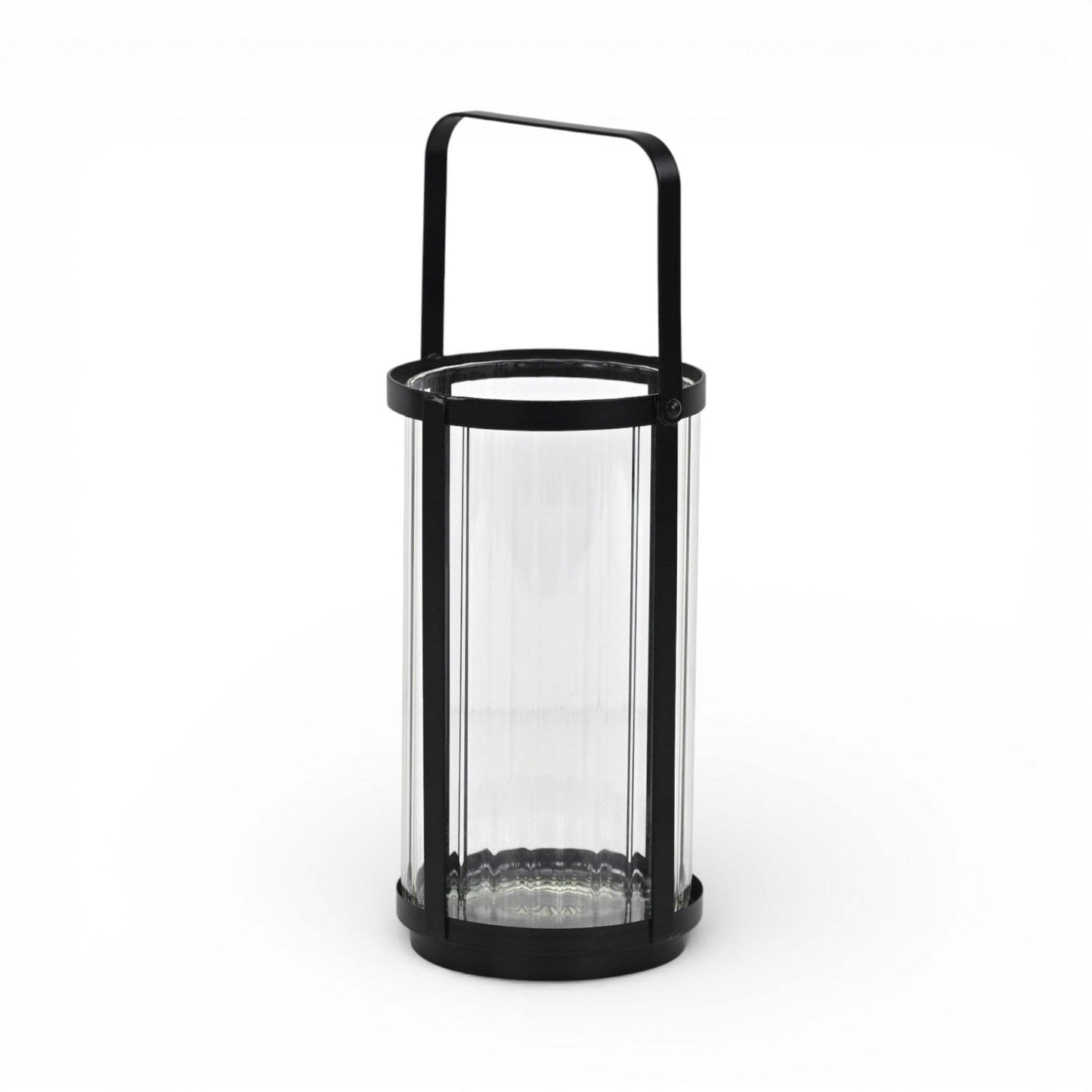9" Clear And Black Glass And Metal Tabletop Lantern Candle Holder - HomeRoots - Flyclothing LLC