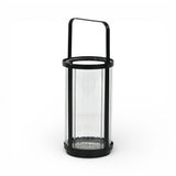 9" Clear And Black Glass And Metal Tabletop Lantern Candle Holder - HomeRoots - Flyclothing LLC