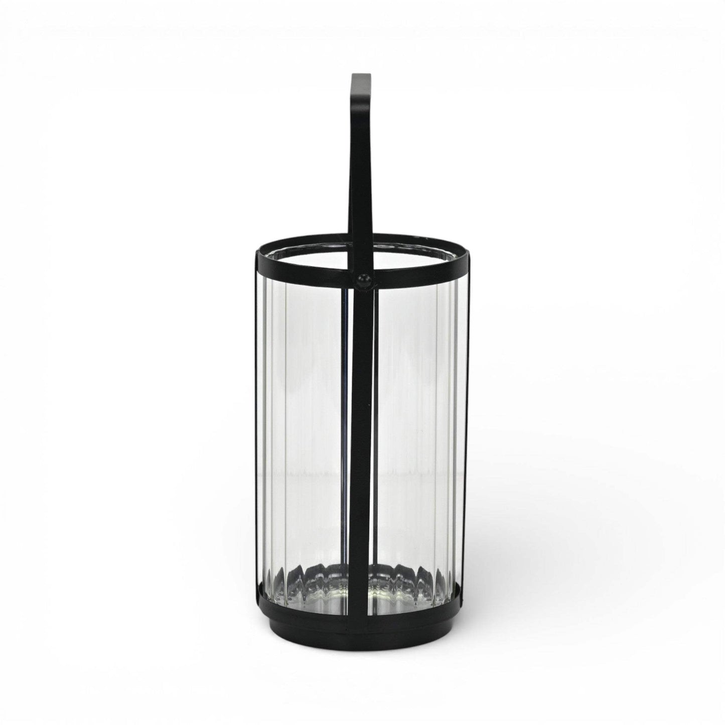 9" Clear And Black Glass And Metal Tabletop Lantern Candle Holder - HomeRoots - Flyclothing LLC