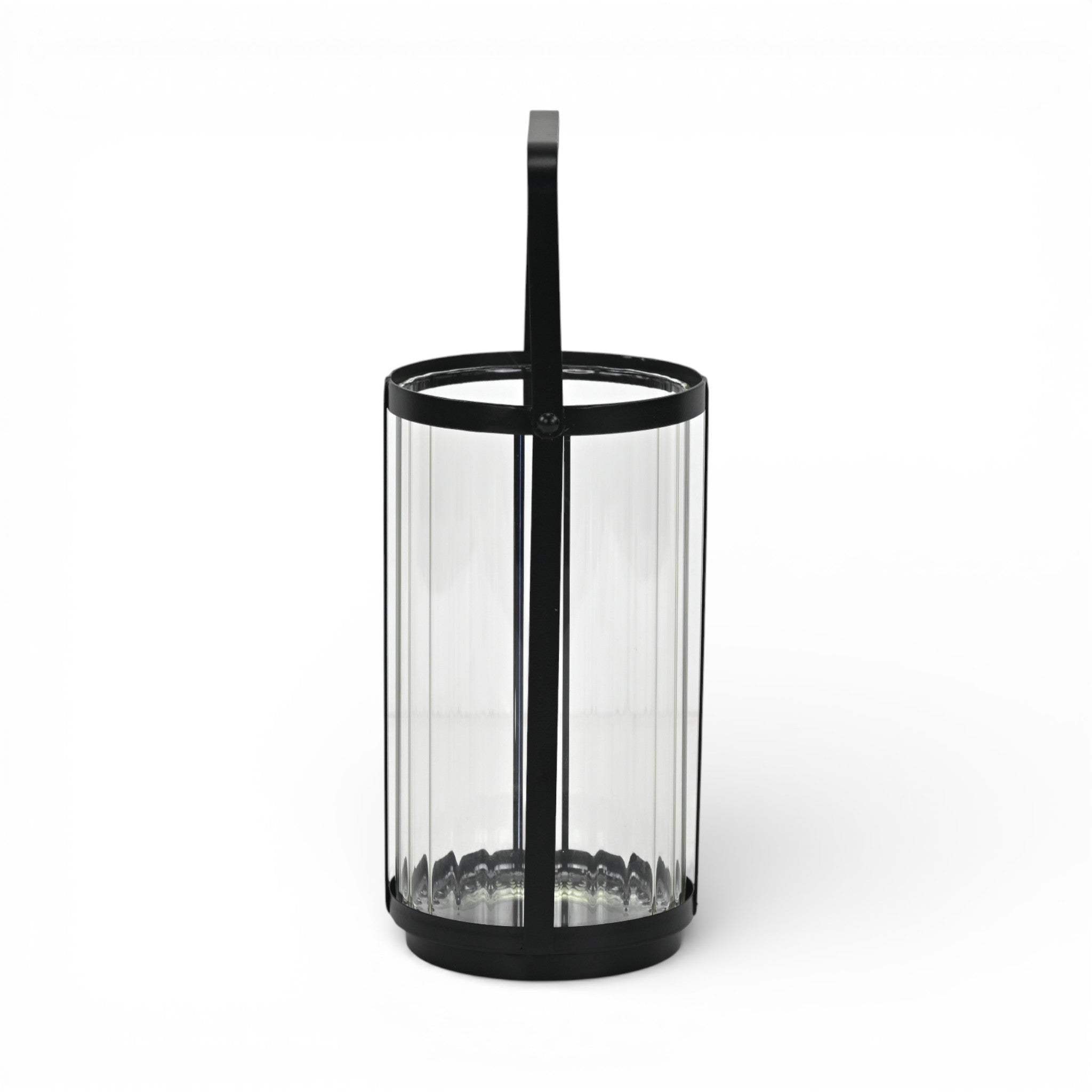 9" Clear And Black Glass And Metal Tabletop Lantern Candle Holder - HomeRoots - Flyclothing LLC
