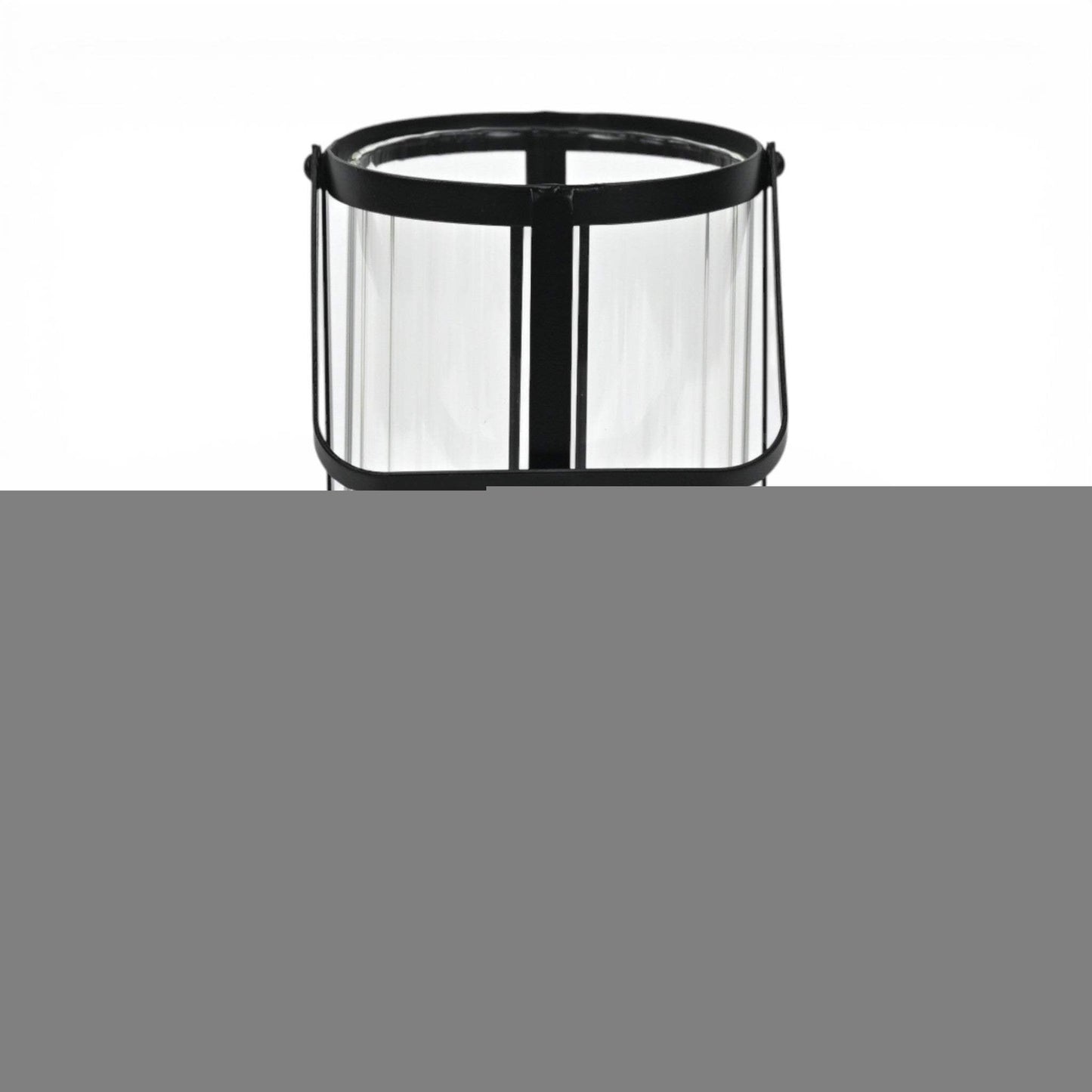 9" Clear And Black Glass And Metal Tabletop Lantern Candle Holder - HomeRoots - Flyclothing LLC