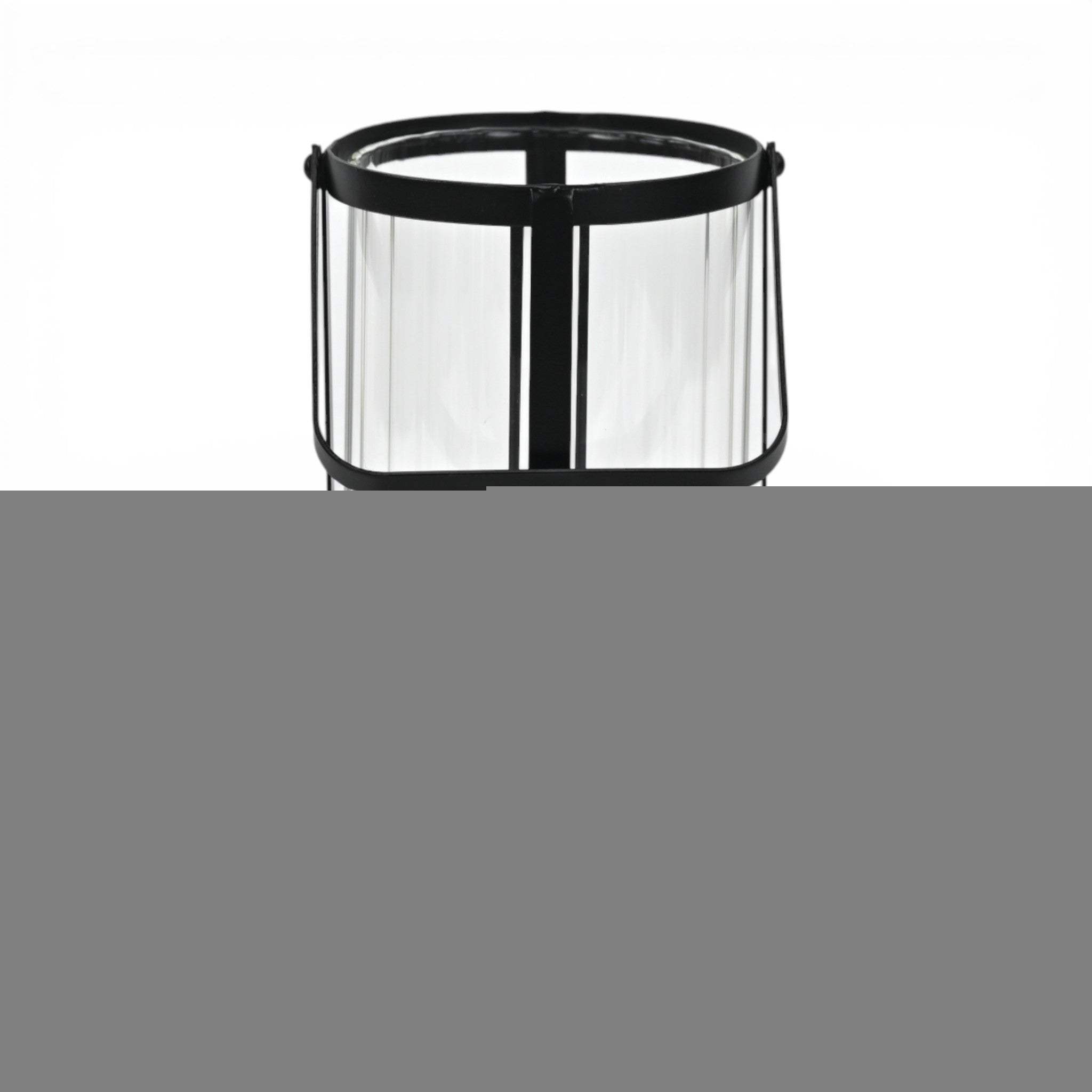 9" Clear And Black Glass And Metal Tabletop Lantern Candle Holder - HomeRoots - Flyclothing LLC