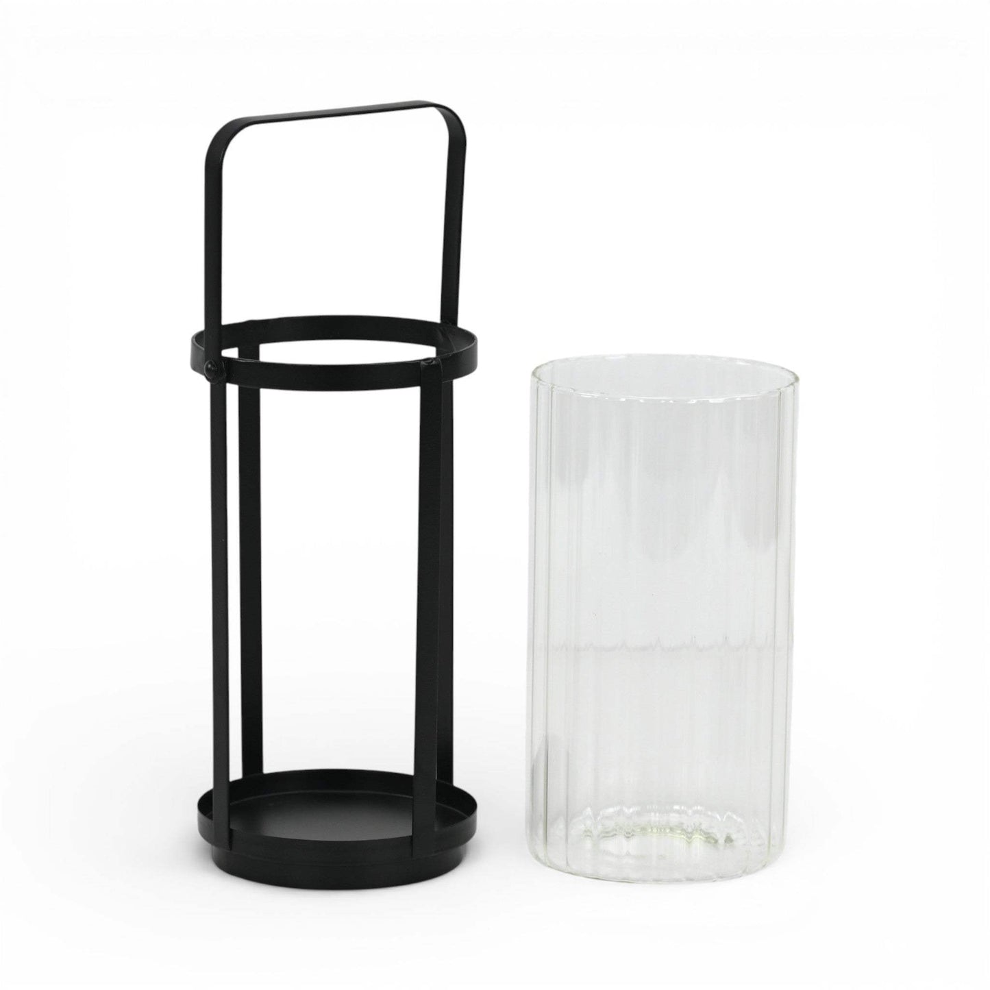 9" Clear And Black Glass And Metal Tabletop Lantern Candle Holder - HomeRoots - Flyclothing LLC