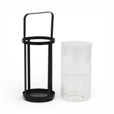 9" Clear And Black Glass And Metal Tabletop Lantern Candle Holder - HomeRoots - Flyclothing LLC