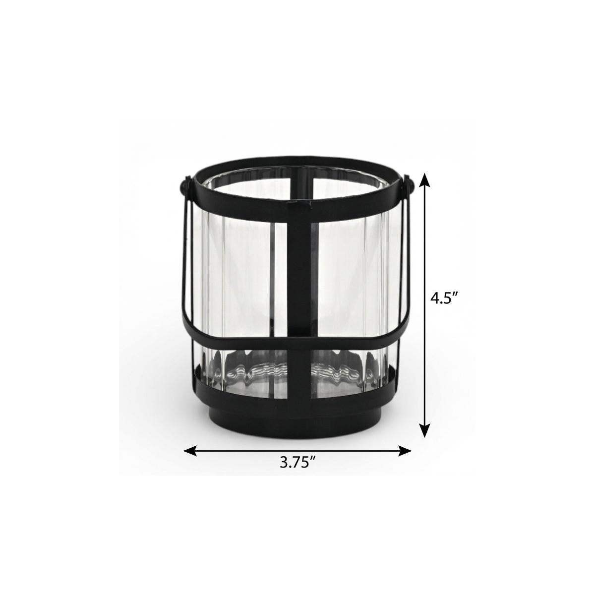 5" Clear And Black Glass And Metal Tabletop Lantern Candle Holder - HomeRoots - Flyclothing LLC
