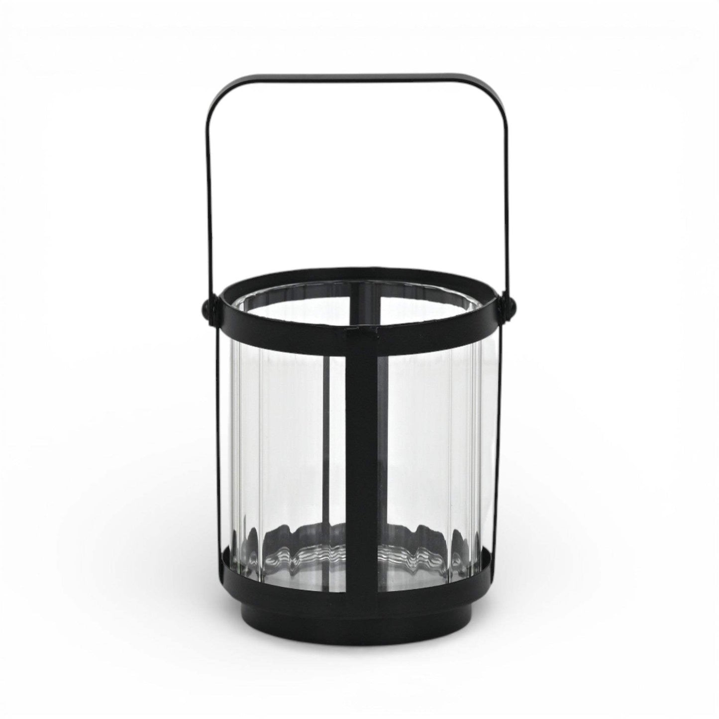 5" Clear And Black Glass And Metal Tabletop Lantern Candle Holder - HomeRoots - Flyclothing LLC