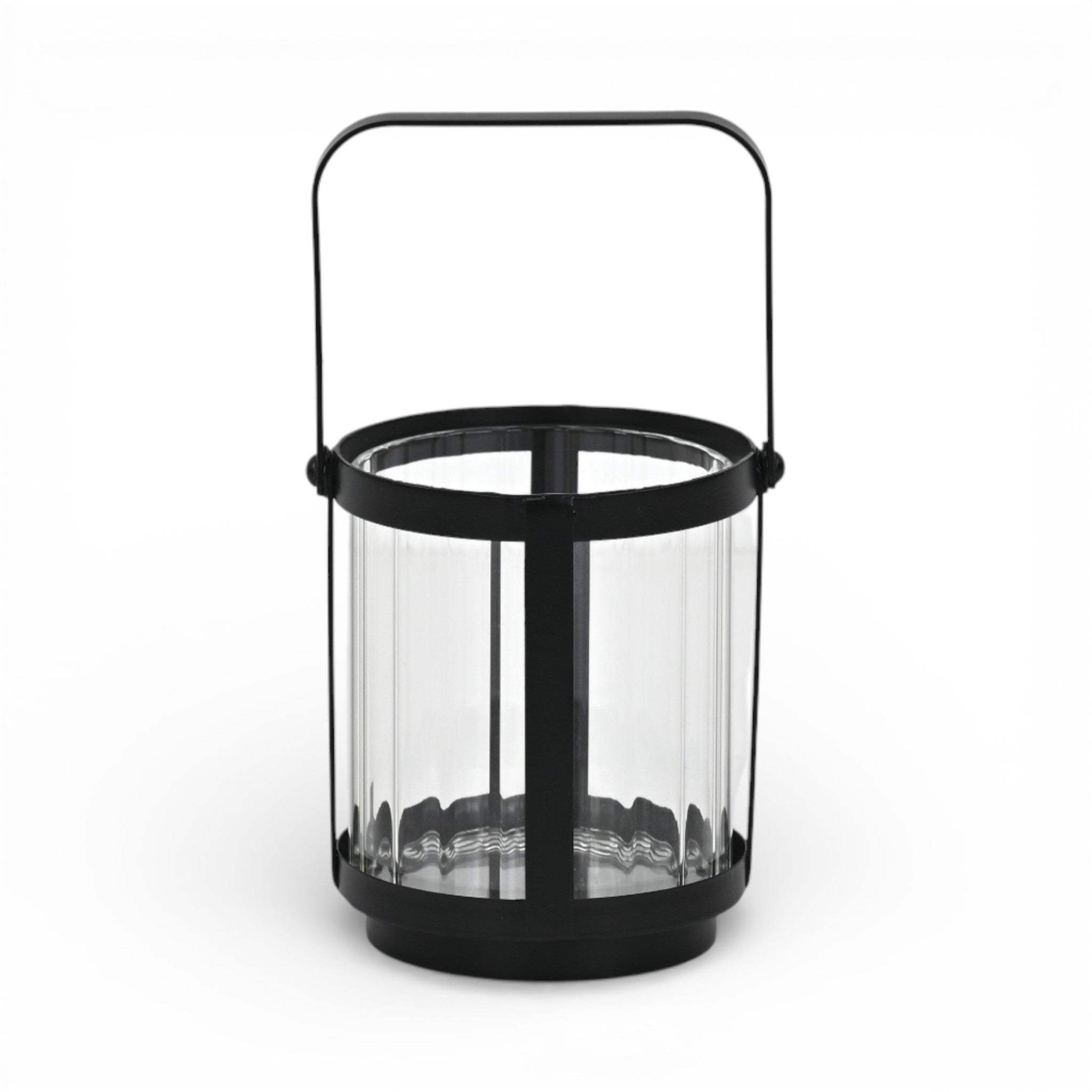 5" Clear And Black Glass And Metal Tabletop Lantern Candle Holder - HomeRoots - Flyclothing LLC