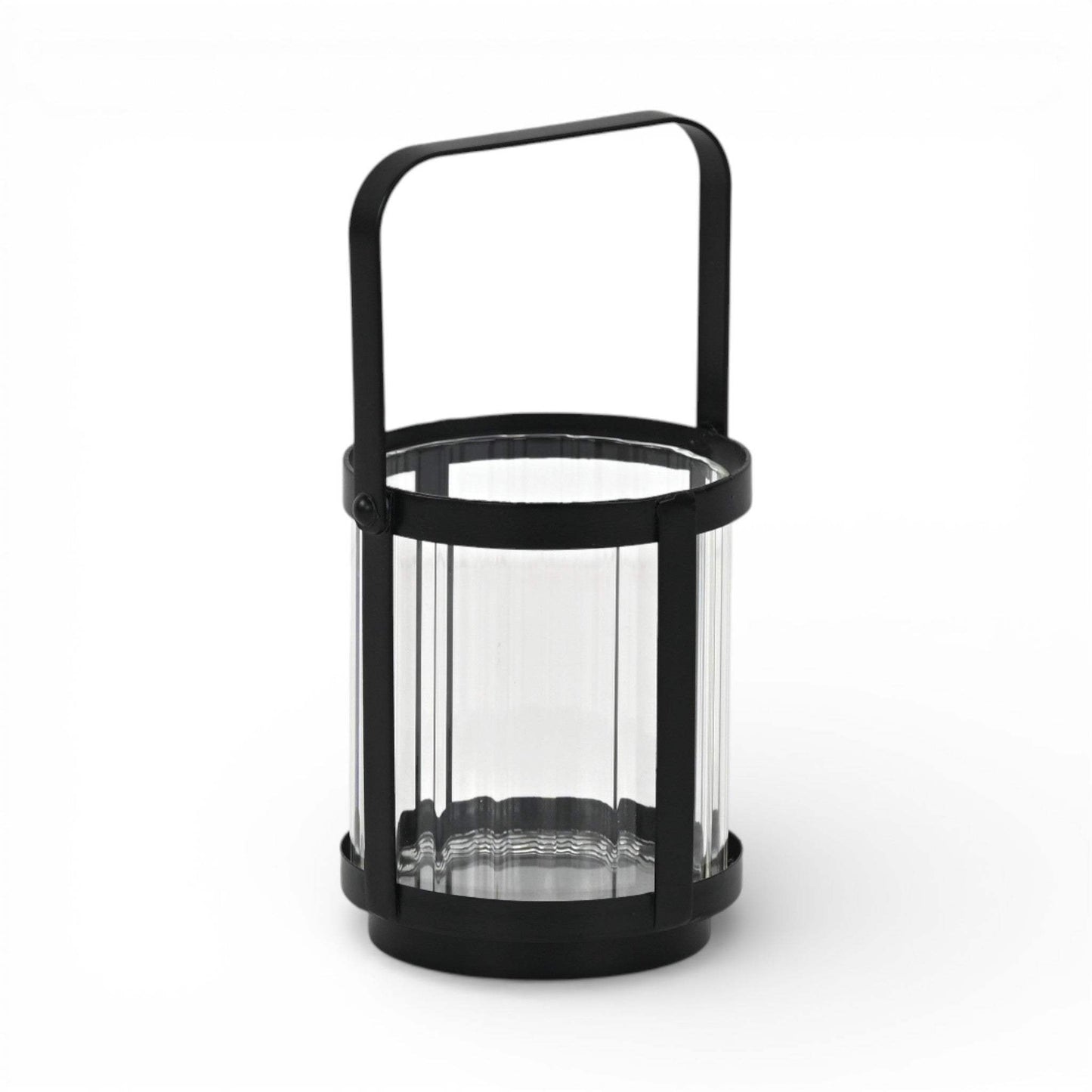 5" Clear And Black Glass And Metal Tabletop Lantern Candle Holder - HomeRoots - Flyclothing LLC