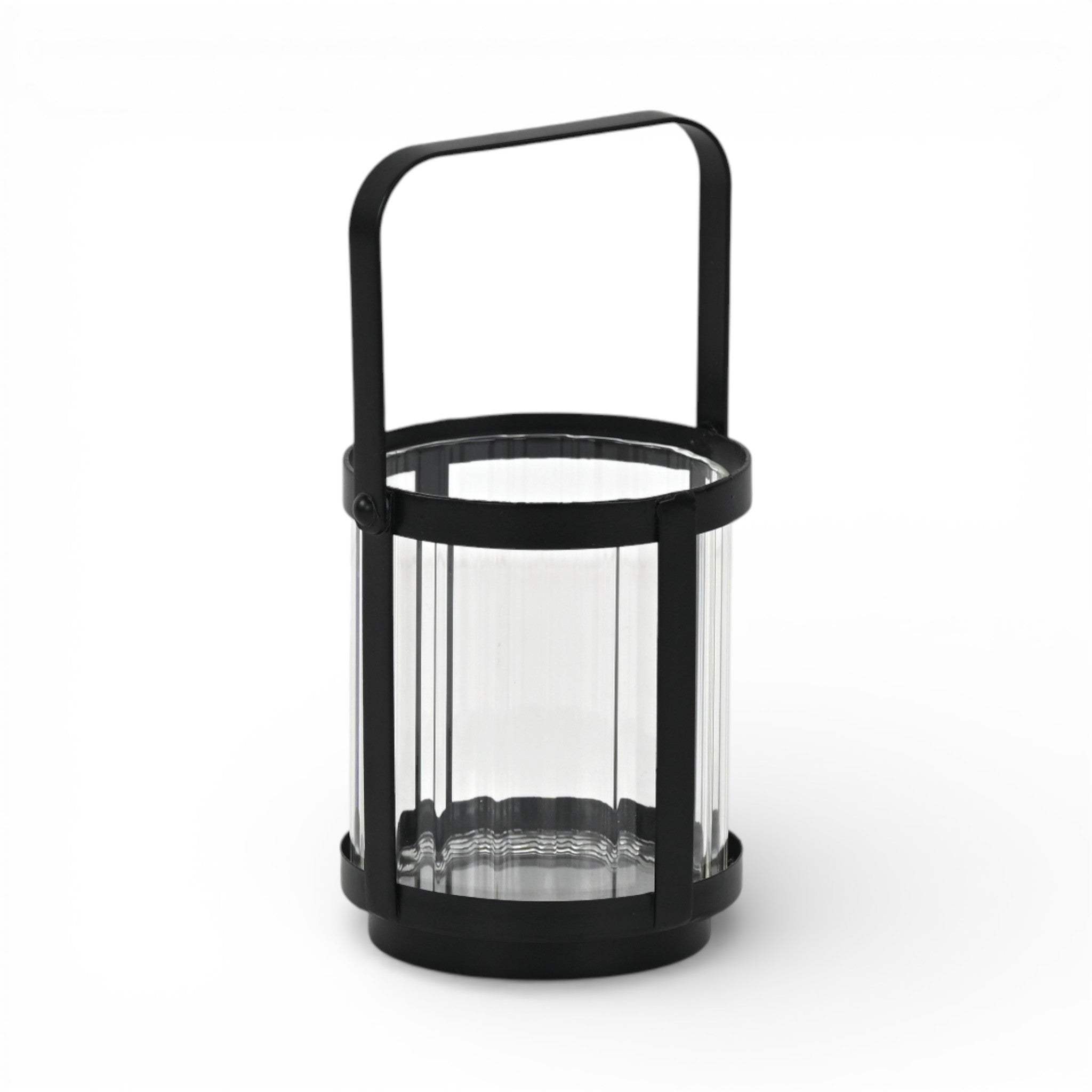 5" Clear And Black Glass And Metal Tabletop Lantern Candle Holder - HomeRoots - Flyclothing LLC