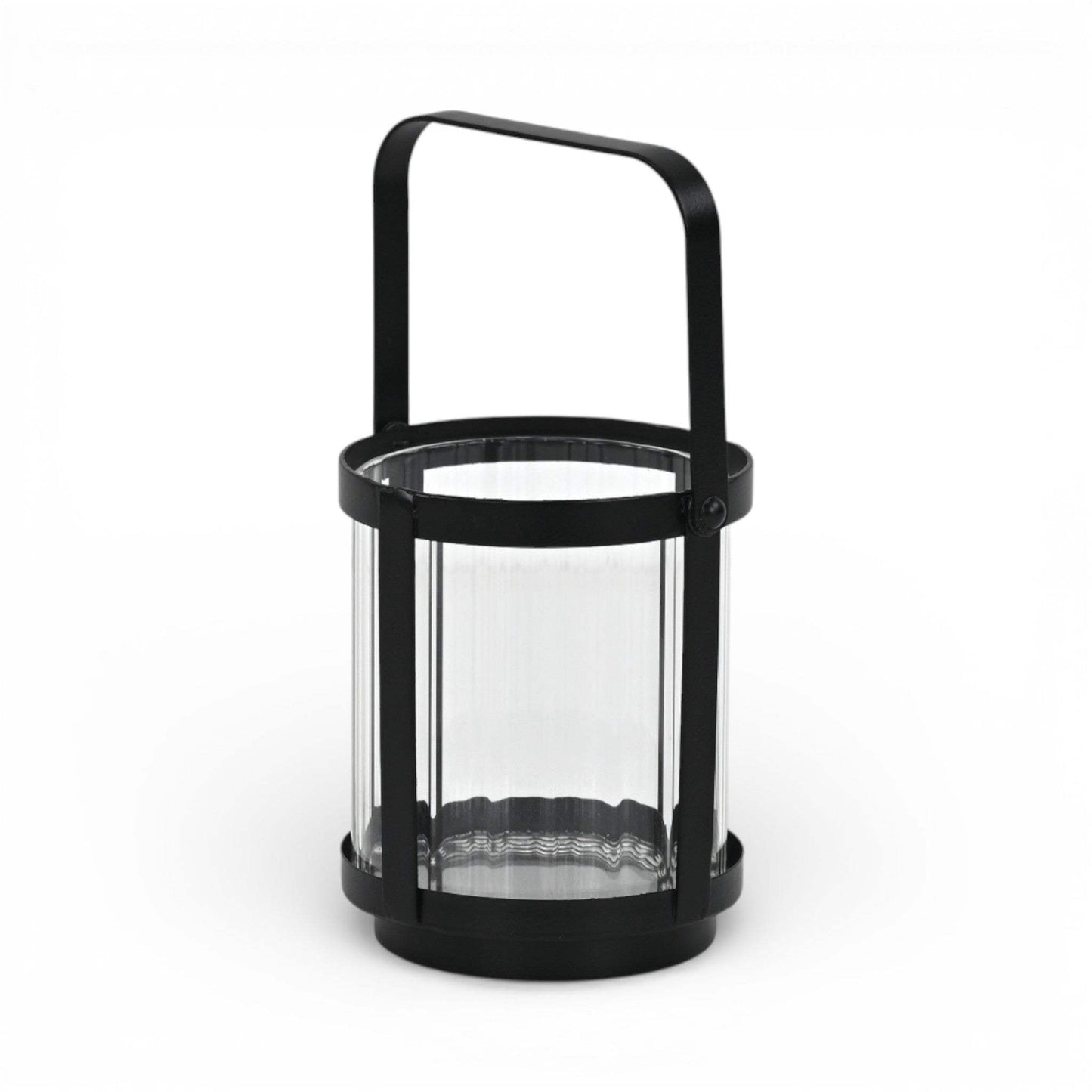 5" Clear And Black Glass And Metal Tabletop Lantern Candle Holder - HomeRoots - Flyclothing LLC