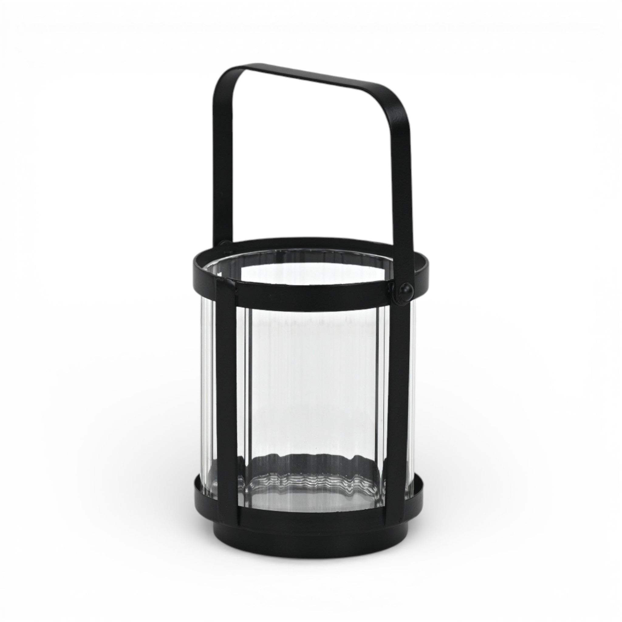 5" Clear And Black Glass And Metal Tabletop Lantern Candle Holder - HomeRoots - Flyclothing LLC