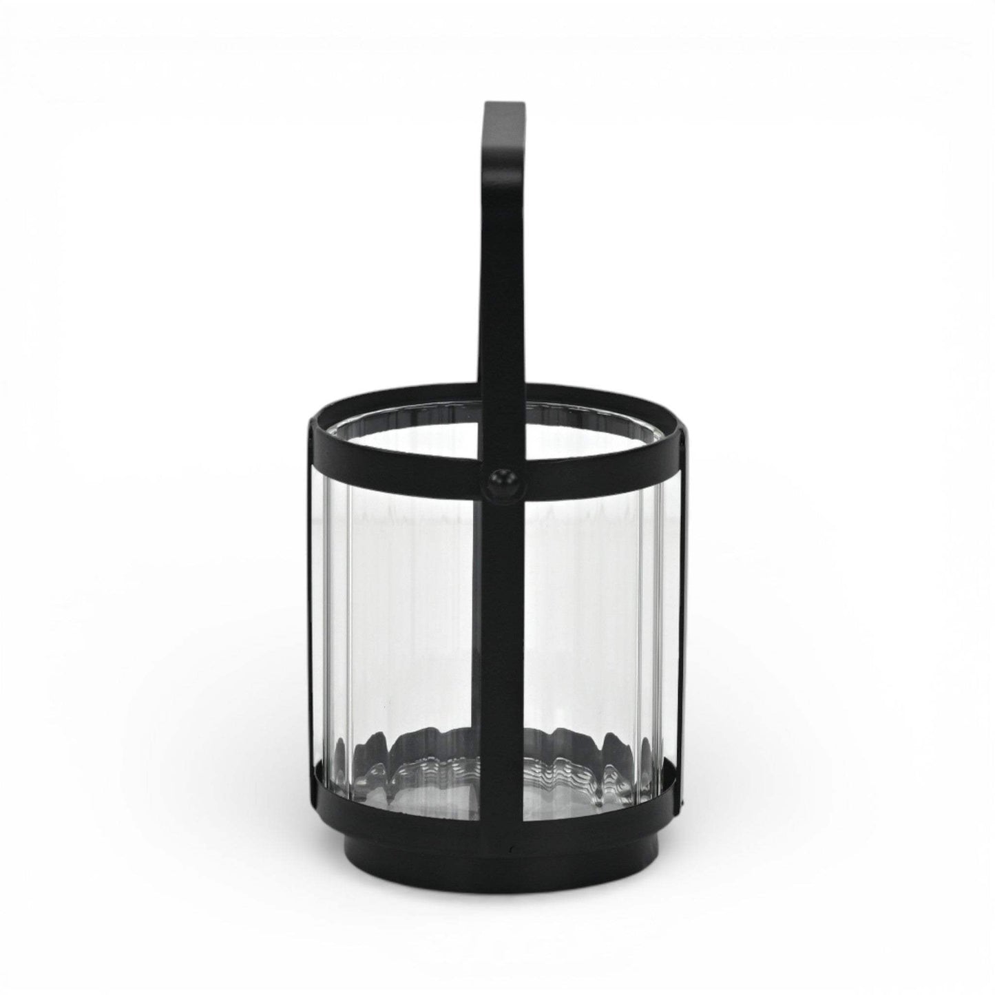 5" Clear And Black Glass And Metal Tabletop Lantern Candle Holder - HomeRoots - Flyclothing LLC