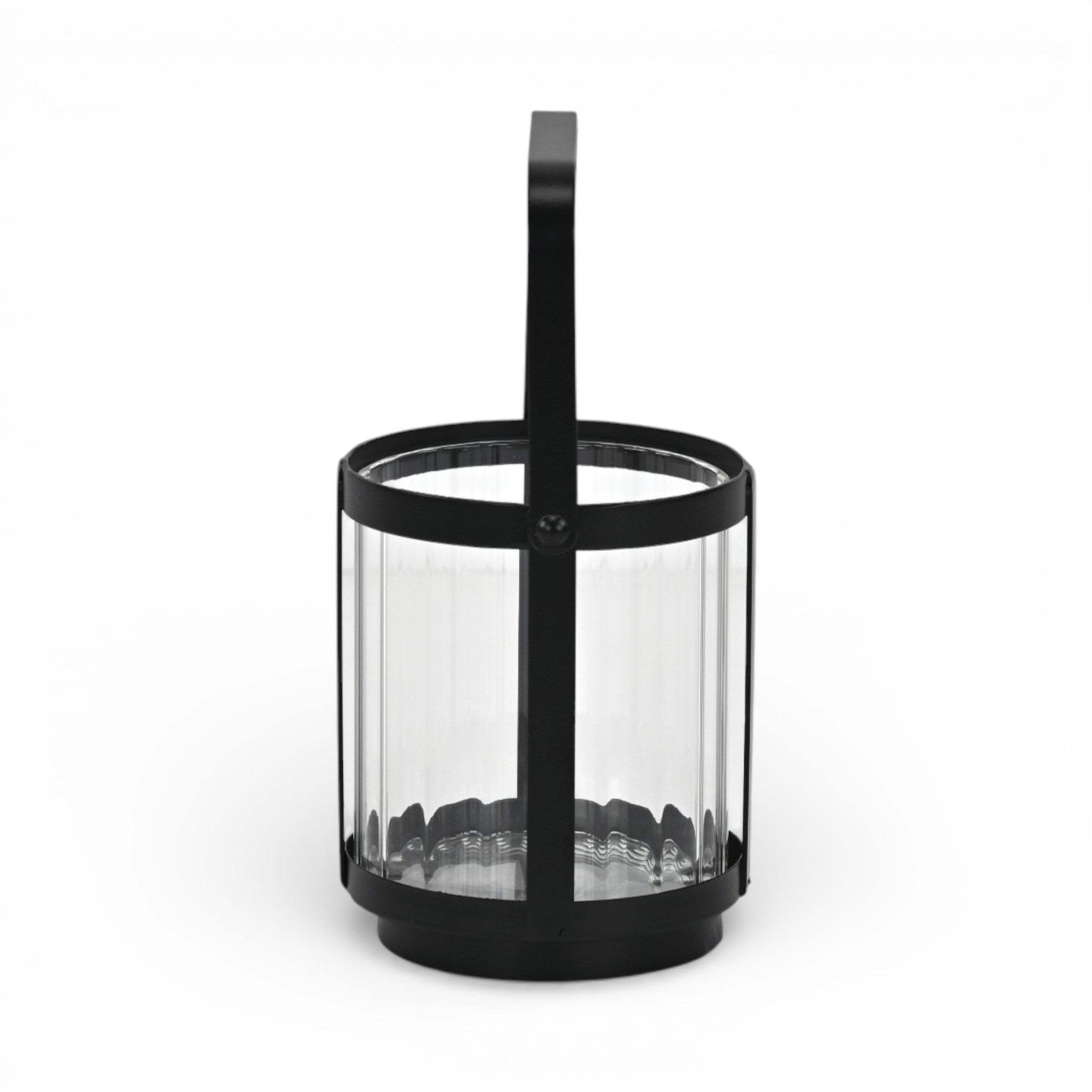 5" Clear And Black Glass And Metal Tabletop Lantern Candle Holder - HomeRoots - Flyclothing LLC
