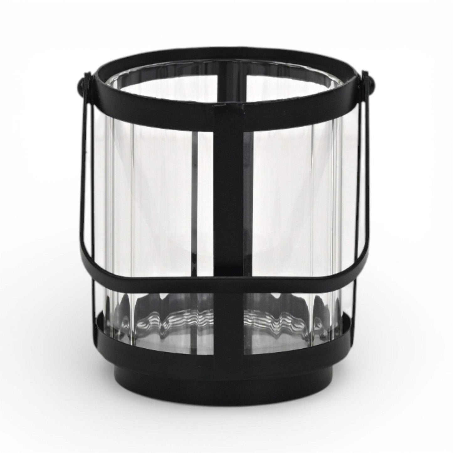 5" Clear And Black Glass And Metal Tabletop Lantern Candle Holder - HomeRoots - Flyclothing LLC