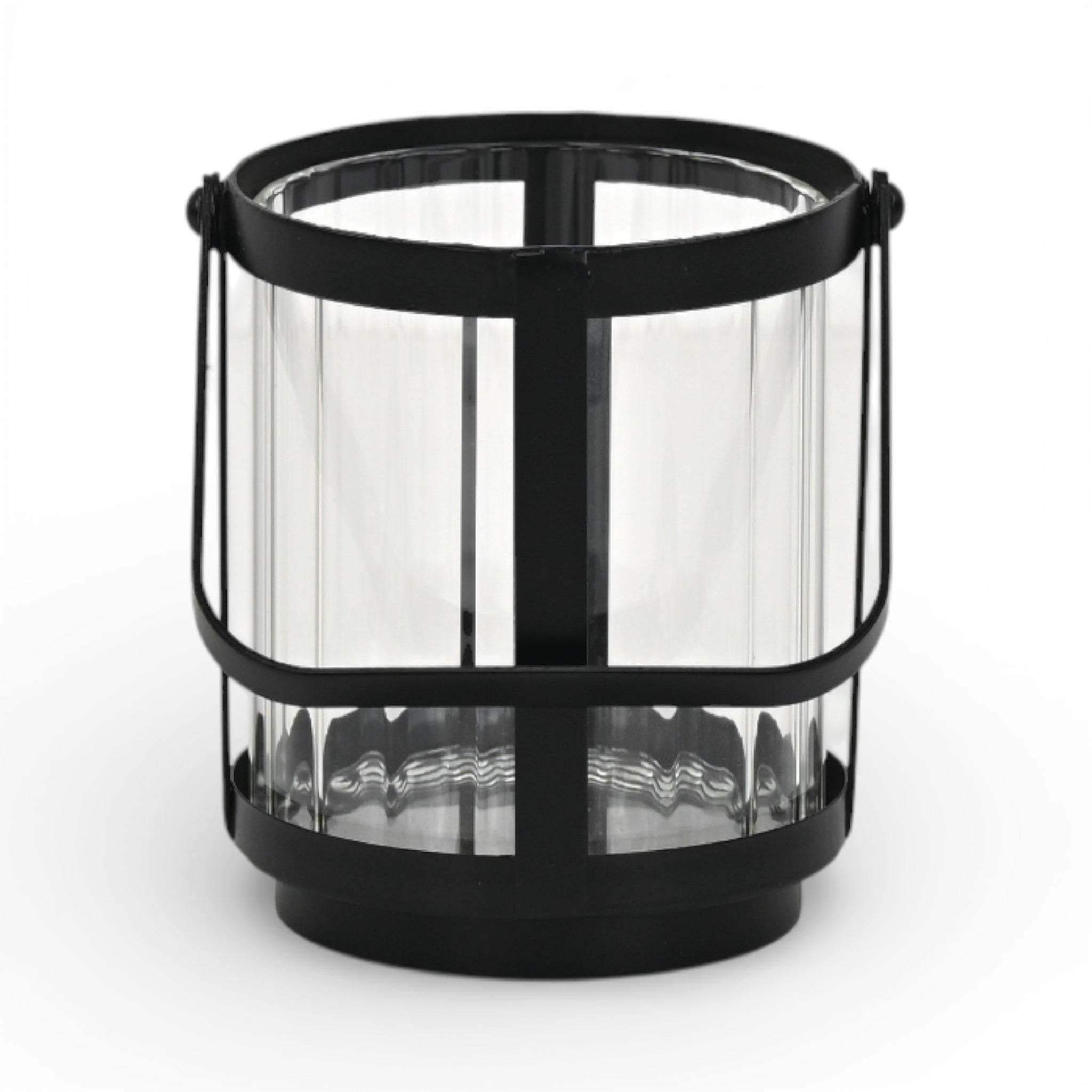 5" Clear And Black Glass And Metal Tabletop Lantern Candle Holder - HomeRoots - Flyclothing LLC