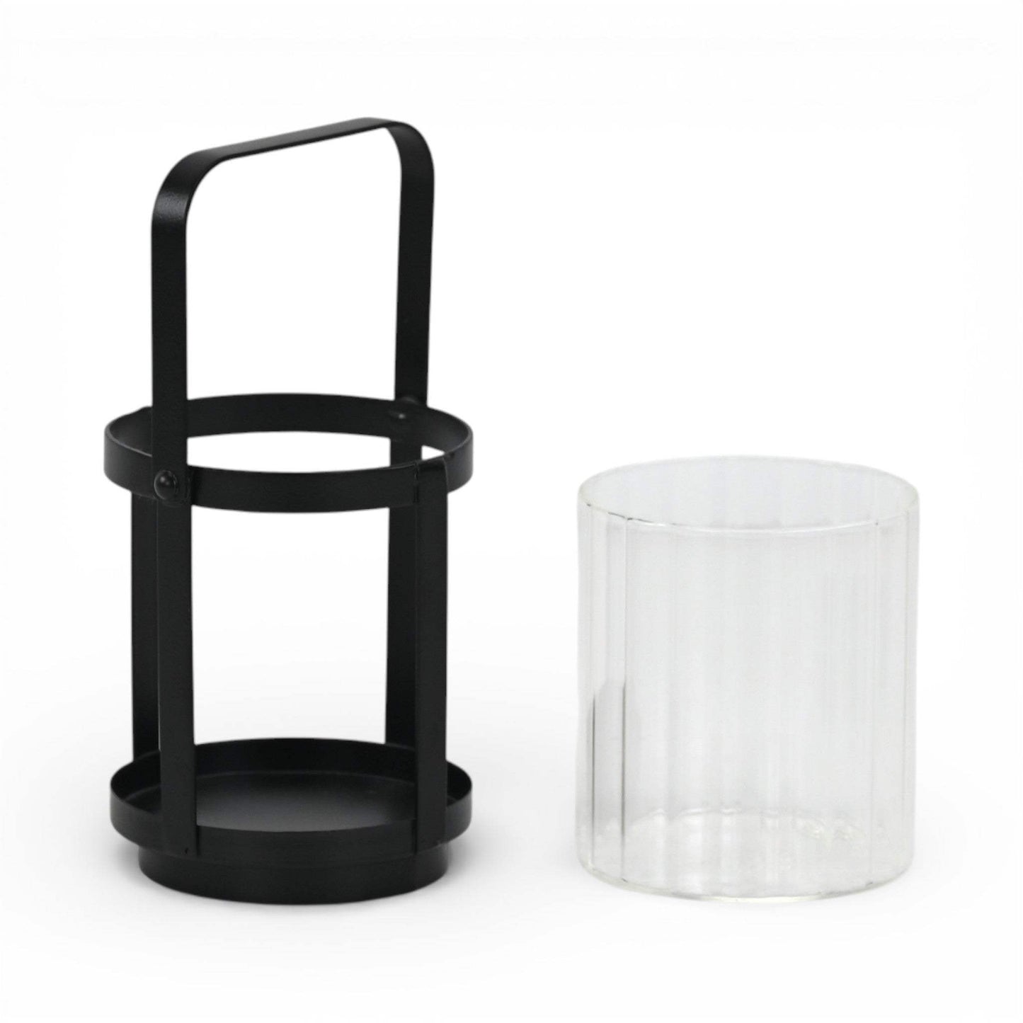 5" Clear And Black Glass And Metal Tabletop Lantern Candle Holder - HomeRoots - Flyclothing LLC