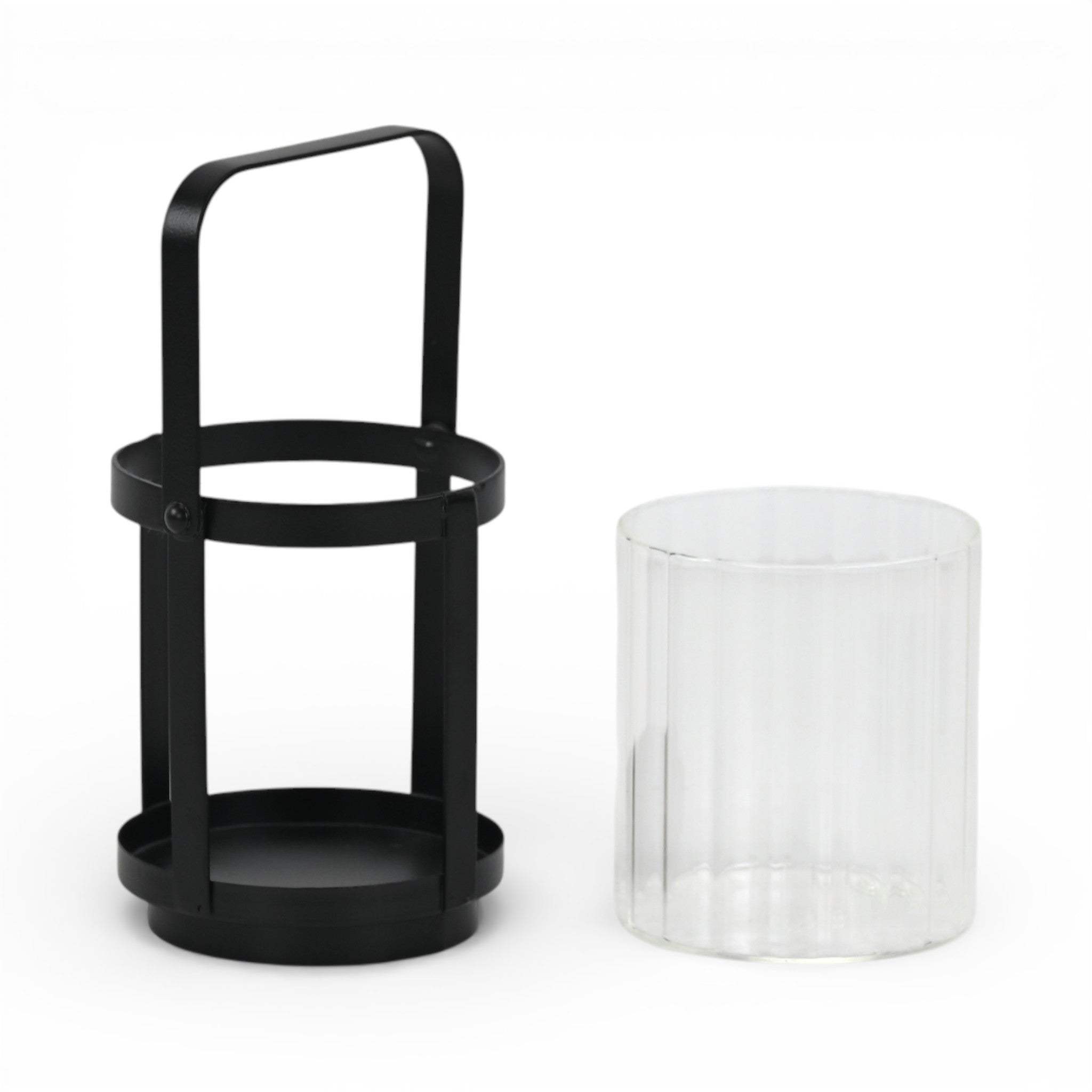 5" Clear And Black Glass And Metal Tabletop Lantern Candle Holder - HomeRoots - Flyclothing LLC