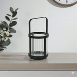 5" Clear And Black Glass And Metal Tabletop Lantern Candle Holder - HomeRoots - Flyclothing LLC
