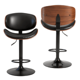 Set of Two Black and Brown Faux Leather Wood And Aluminum Adjustable Height Swivel Bar Chairs - HomeRoots - Flyclothing LLC