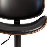 Set of Two Black and Brown Faux Leather Wood And Aluminum Adjustable Height Swivel Bar Chairs - HomeRoots - Flyclothing LLC