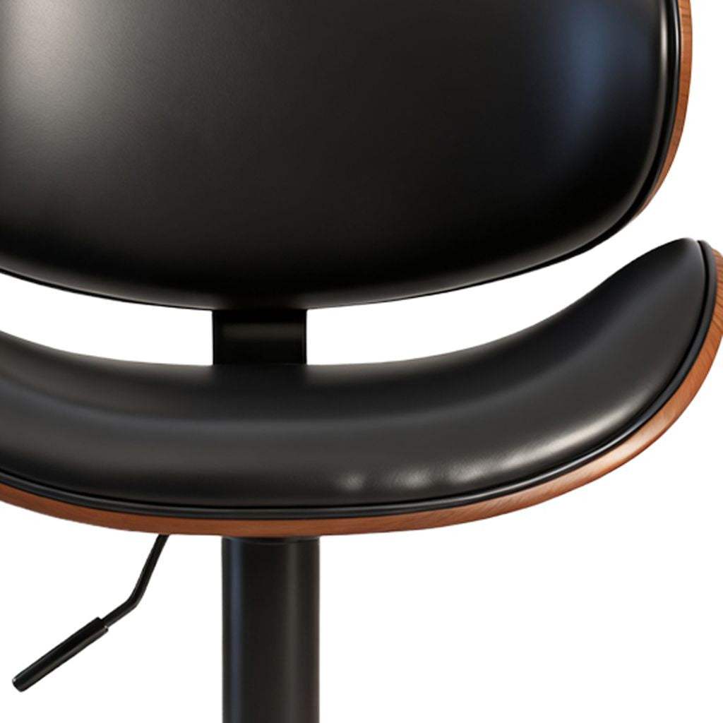 Set of Two Black and Brown Faux Leather Wood And Aluminum Adjustable Height Swivel Bar Chairs - HomeRoots - Flyclothing LLC