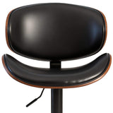 Set of Two Black and Brown Faux Leather Wood And Aluminum Adjustable Height Swivel Bar Chairs - HomeRoots - Flyclothing LLC