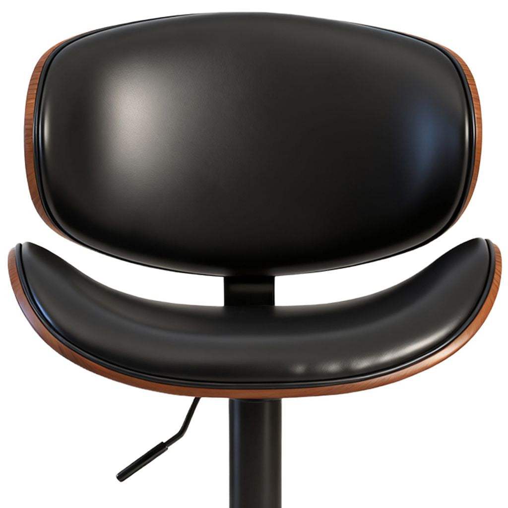 Set of Two Black and Brown Faux Leather Wood And Aluminum Adjustable Height Swivel Bar Chairs - HomeRoots - Flyclothing LLC