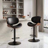Set of Two Black and Brown Faux Leather Wood And Aluminum Adjustable Height Swivel Bar Chairs - HomeRoots - Flyclothing LLC