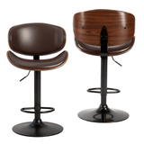 Set of Two Brown and Black Faux Leather Wood And Aluminum Adjustable Height Swivel Bar Chairs - HomeRoots - Flyclothing LLC