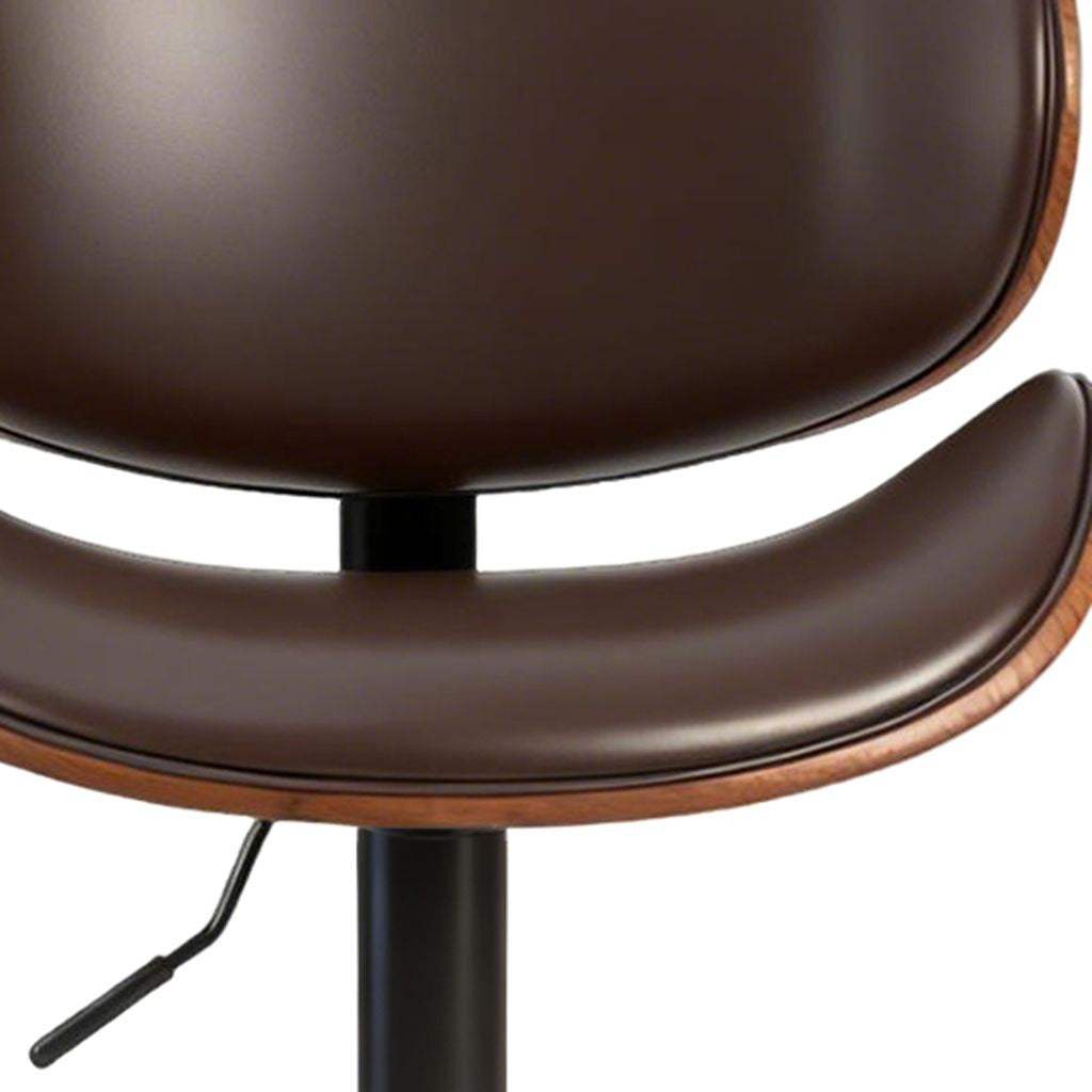 Set of Two Brown and Black Faux Leather Wood And Aluminum Adjustable Height Swivel Bar Chairs - HomeRoots - Flyclothing LLC