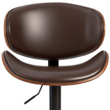 Set of Two Brown and Black Faux Leather Wood And Aluminum Adjustable Height Swivel Bar Chairs - HomeRoots - Flyclothing LLC