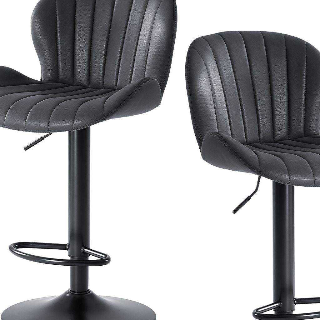 Set of Two Black Faux Leather and Aluminum Adjustable Height Swivel Bar Chairs - HomeRoots - Flyclothing LLC