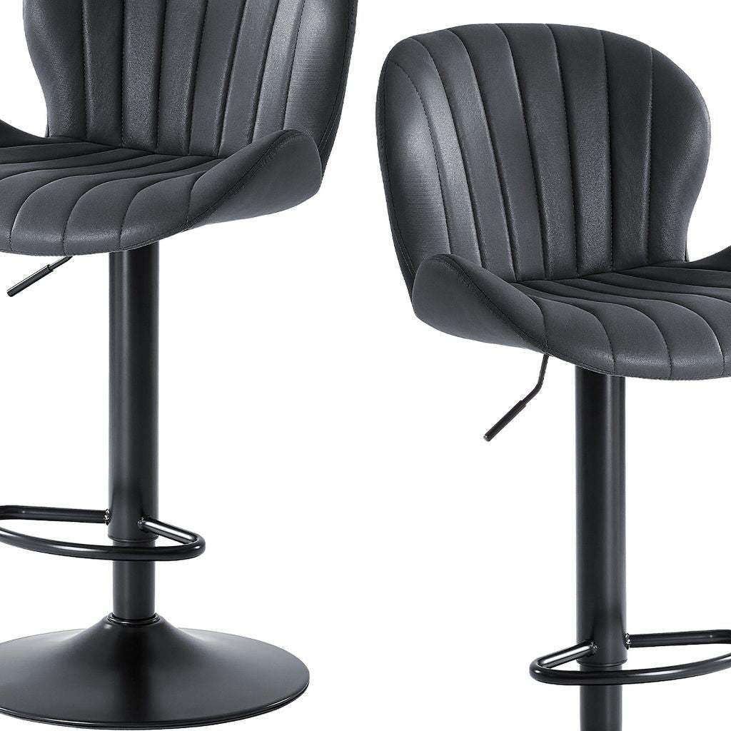 Set of Two Black Faux Leather and Aluminum Adjustable Height Swivel Bar Chairs - HomeRoots - Flyclothing LLC
