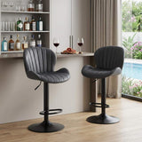 Set of Two Black Faux Leather and Aluminum Adjustable Height Swivel Bar Chairs - HomeRoots - Flyclothing LLC